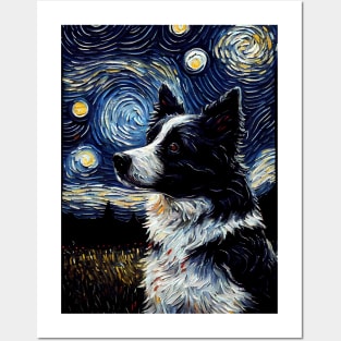 Border Collie Dog Starry Night Design Posters and Art